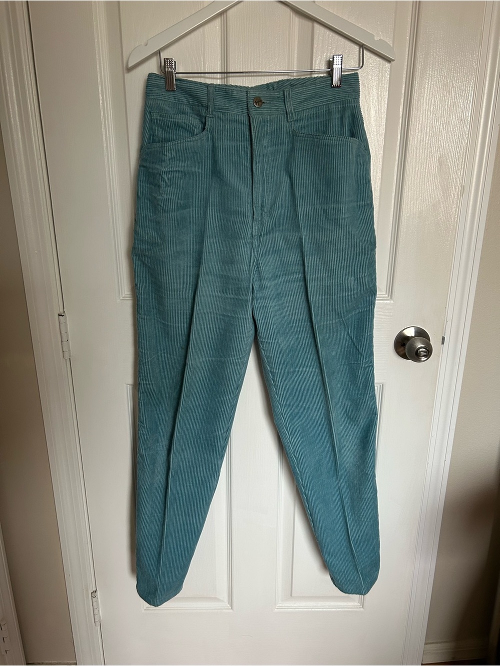 Sync 10 High-Rise Straight-Leg Corduroy Pants in Teal Aqua Blue 90’s Wide Wale